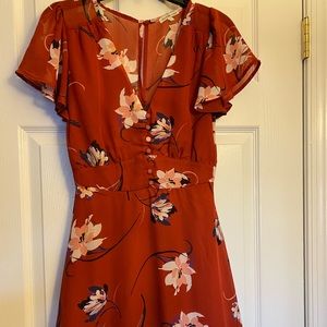 red floral flowy dress